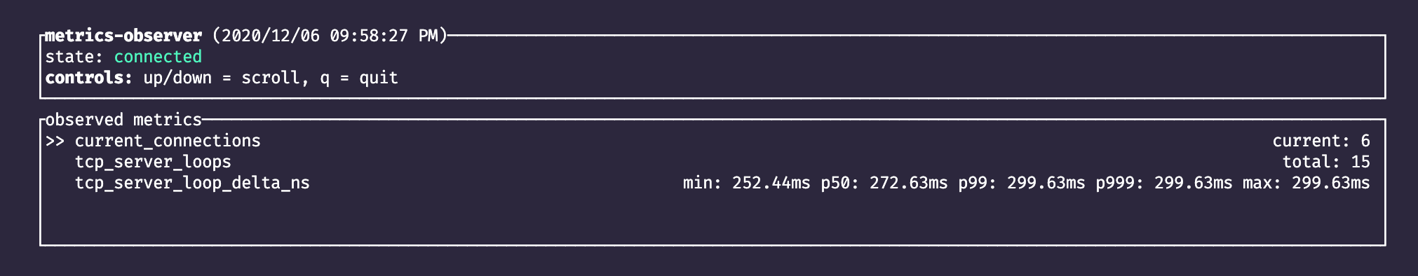 observer connected, histogram with same timebase for each percentile