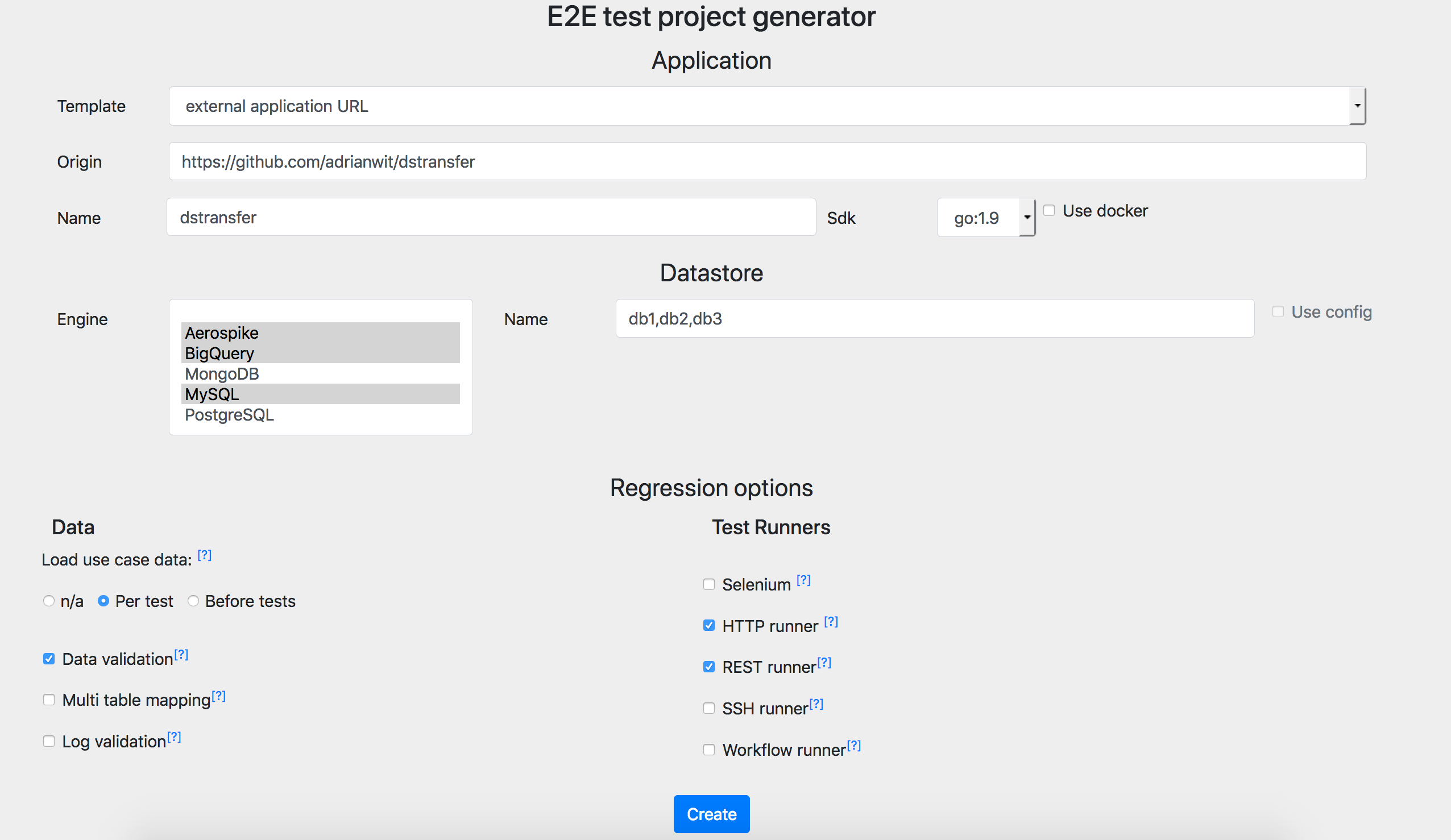 test project generator