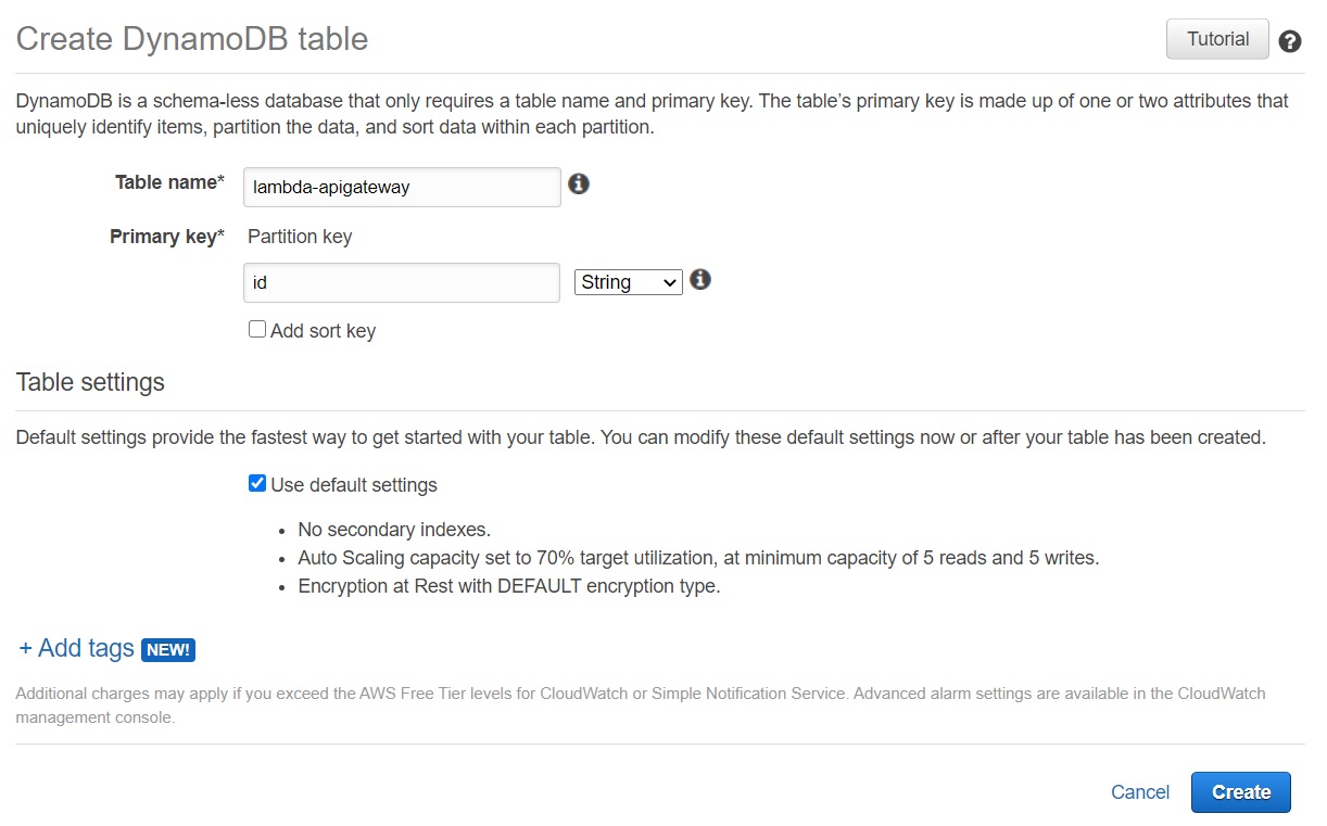 create DynamoDB table