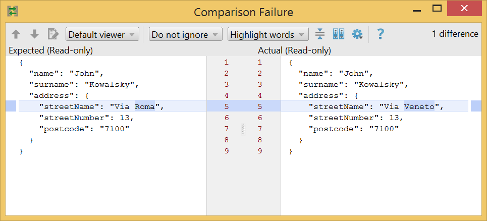 Comparison failure diagnostic