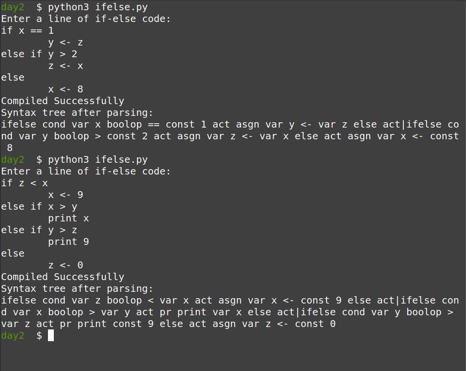 Sample output from the if-else parser