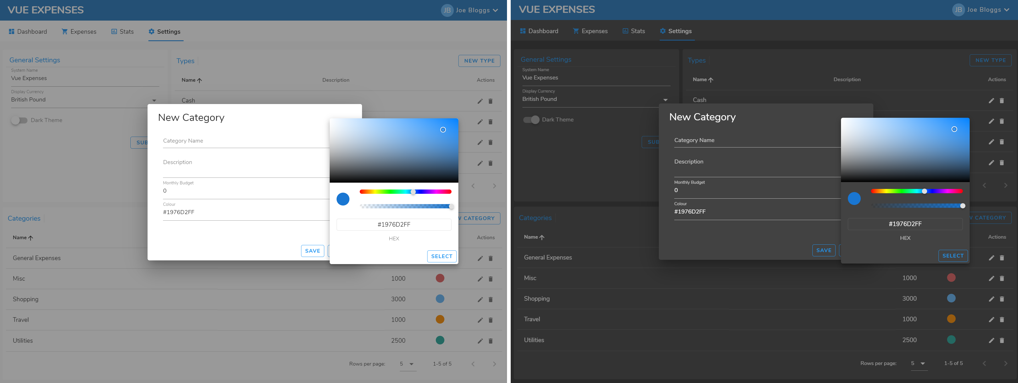 Vue Expenses Settings