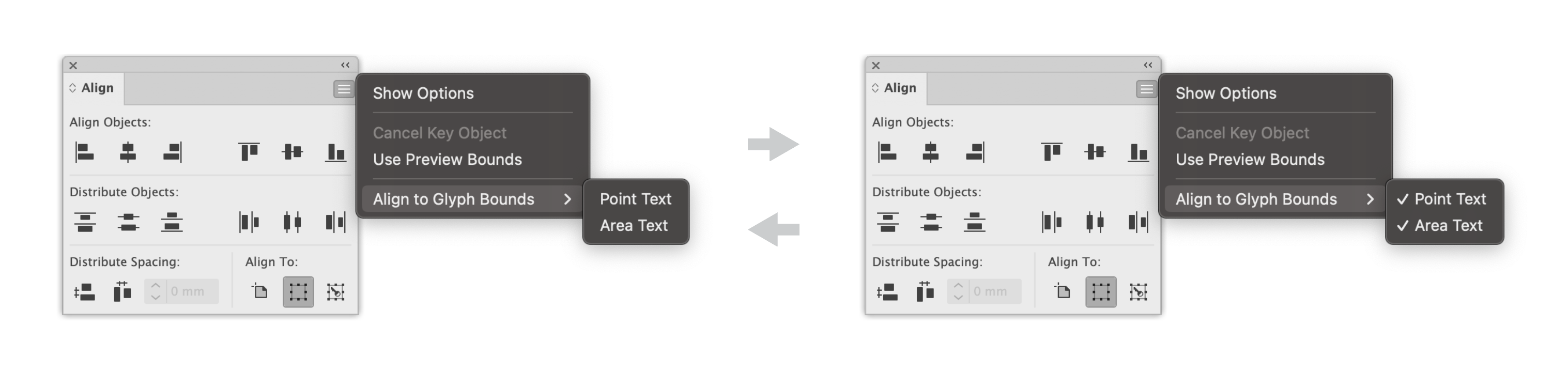 Toggle Align to Glyph Bounds