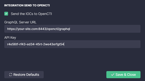 Settings to send IOCs