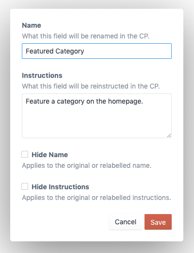 Field Labels editing screenshot