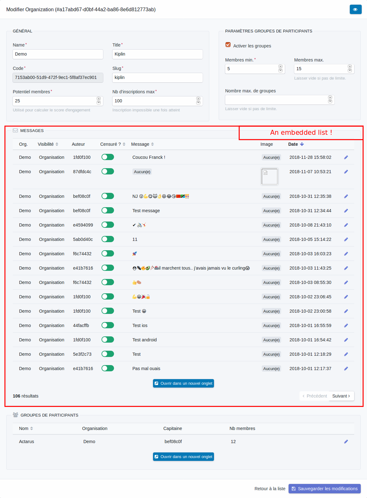 Embedded list example