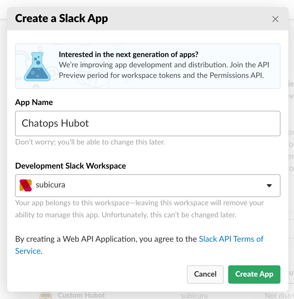 create slack app