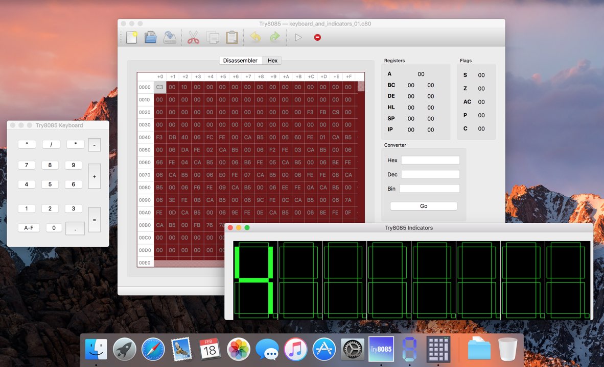 Try8085 running on macOS with two simulated devices