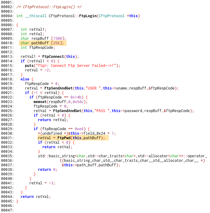 hidden vulnerability in FtpLogin function