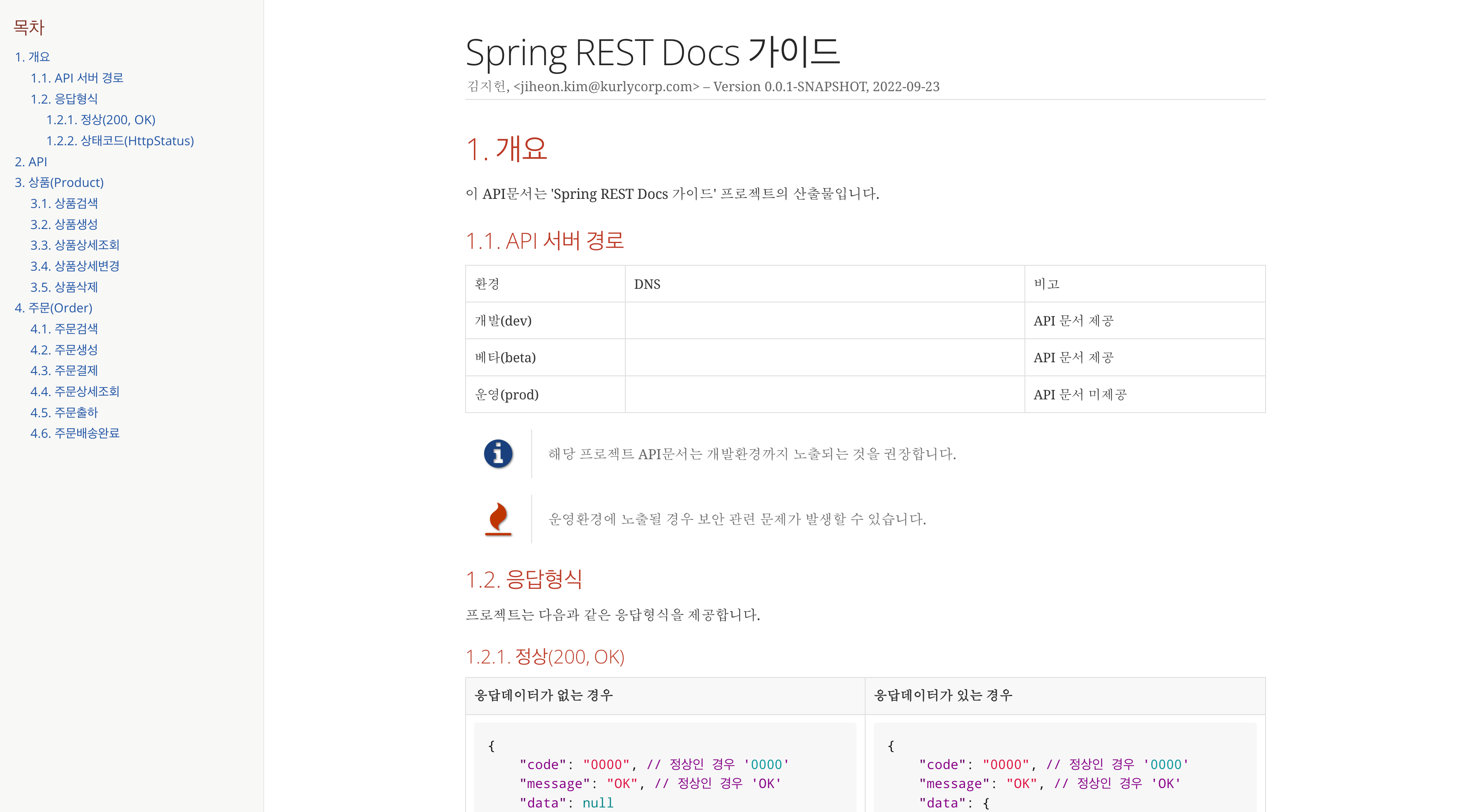 Spring REST Docs 예제화면