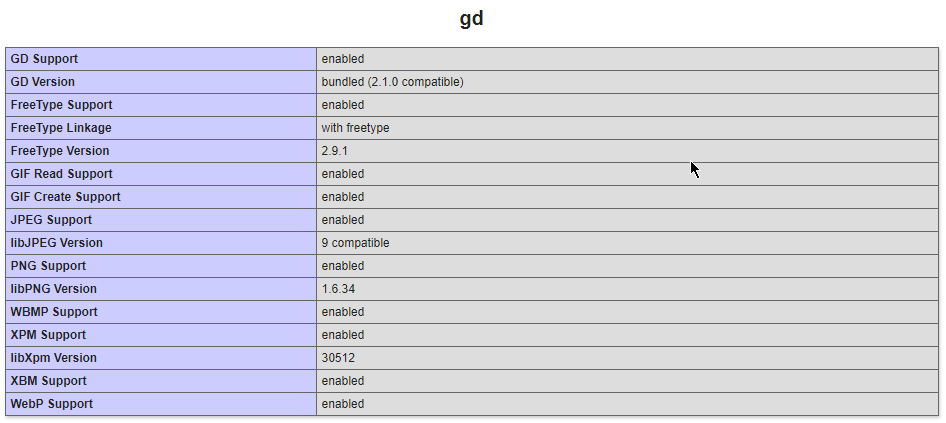 phpInfo Output Example