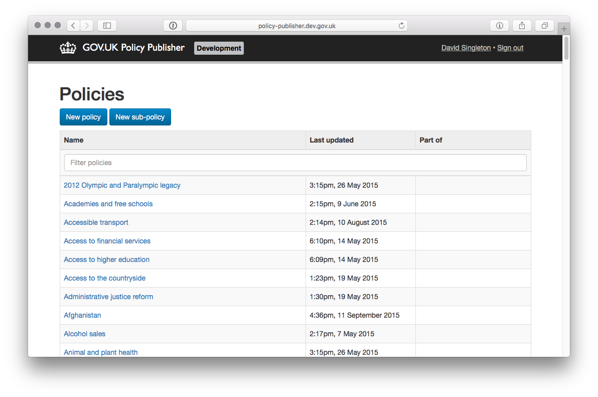 Screenshot of Policy Publisher