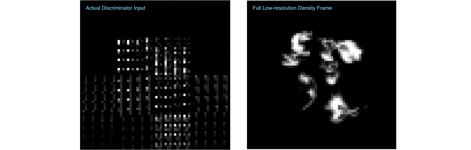 Auctal Discriminator input (left) versus regular low-res frame (right)