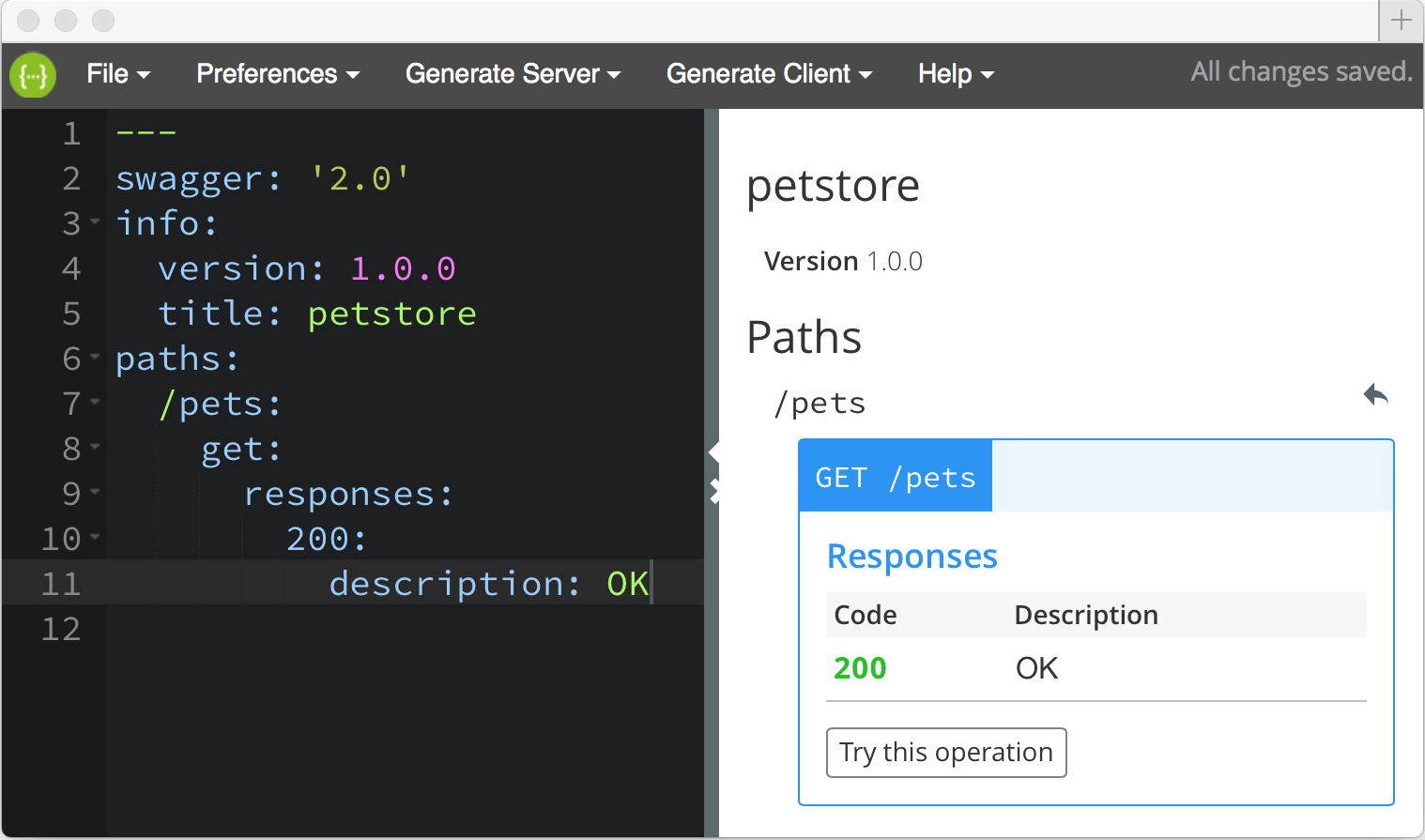 Screenshot of the Swagger Editor