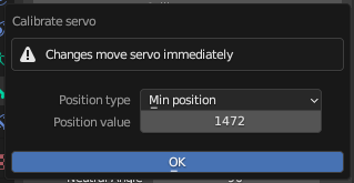 Calibrate servo dialog