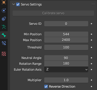 Servo Settings panel