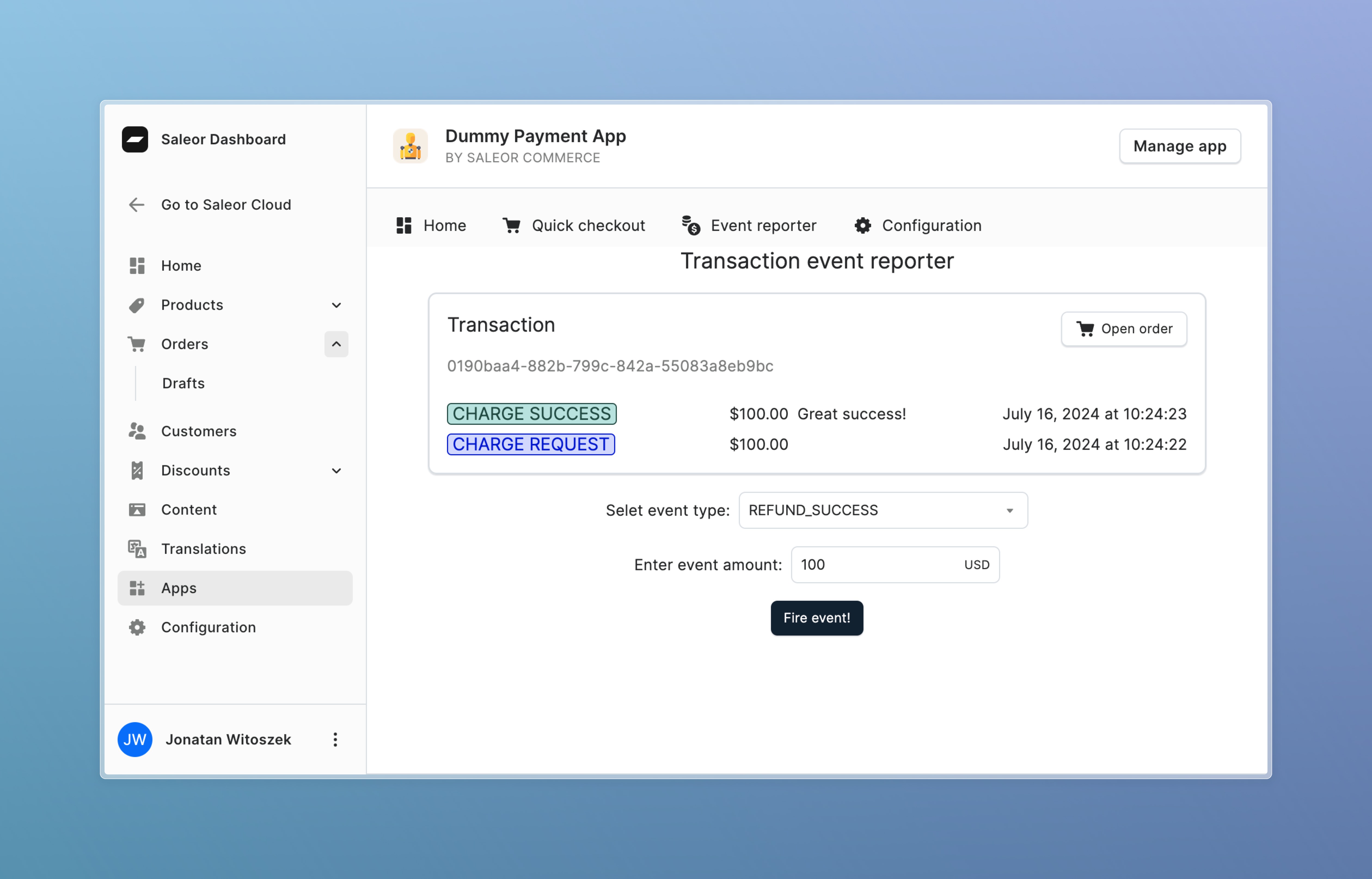 Dummy Payment App has UI in Saleor dashboard for updating Transactions