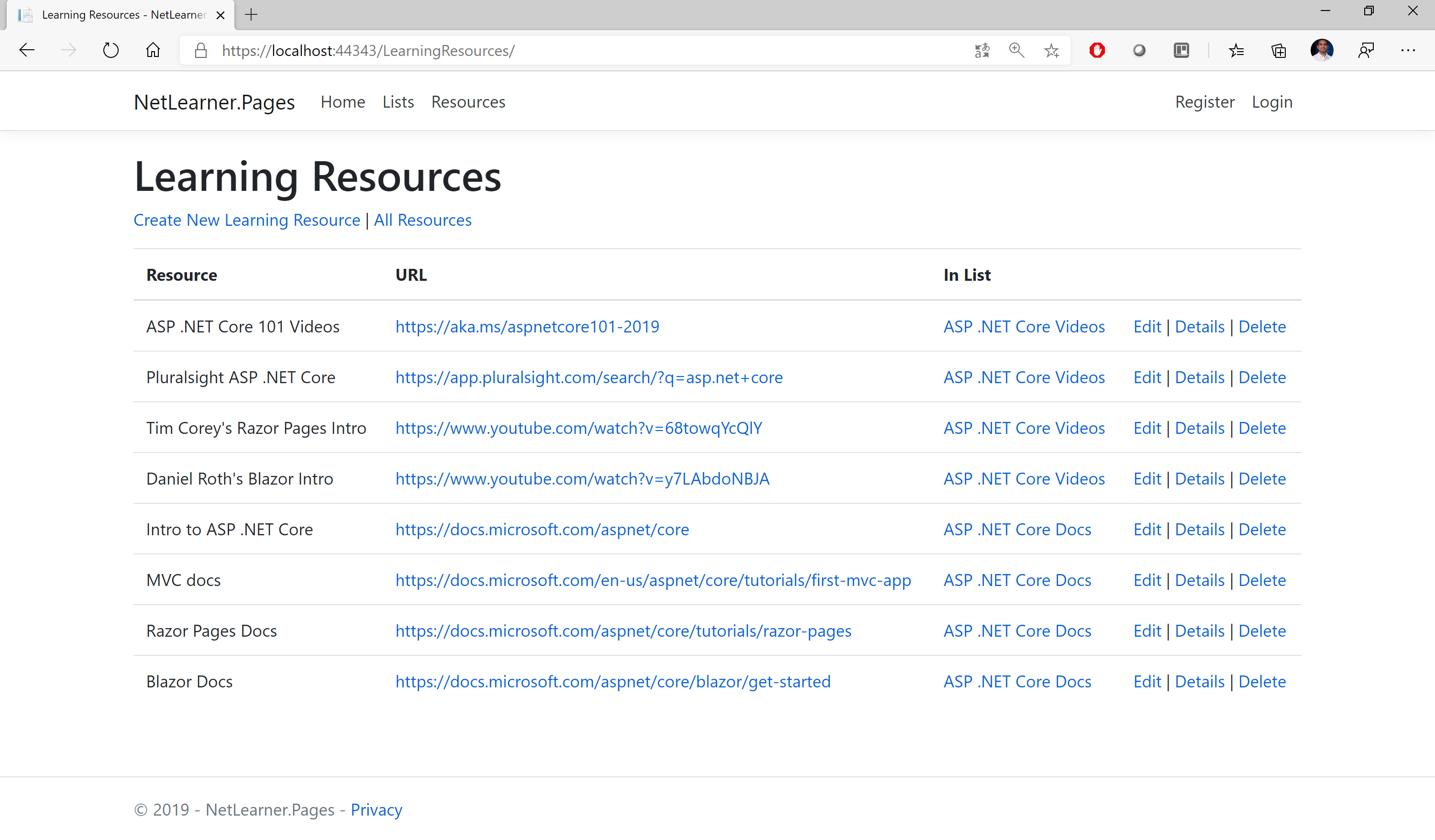 NetLearner Razor Pages: Learning Resources