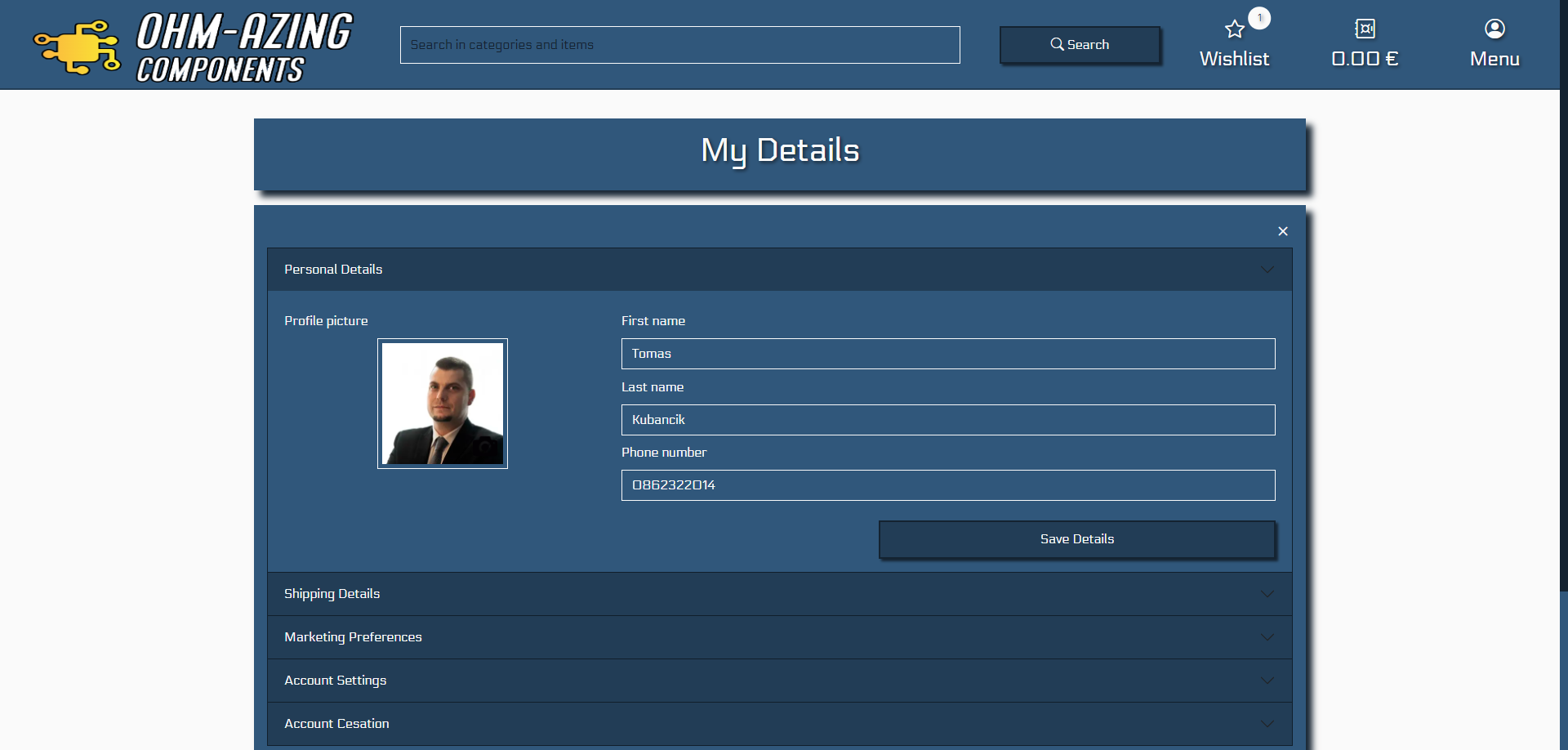 My Details Page