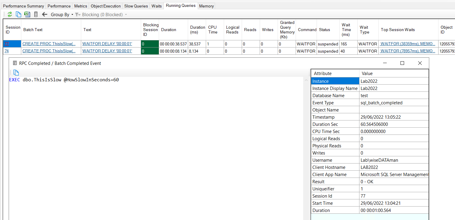 Running Queries - Slow Queries Link