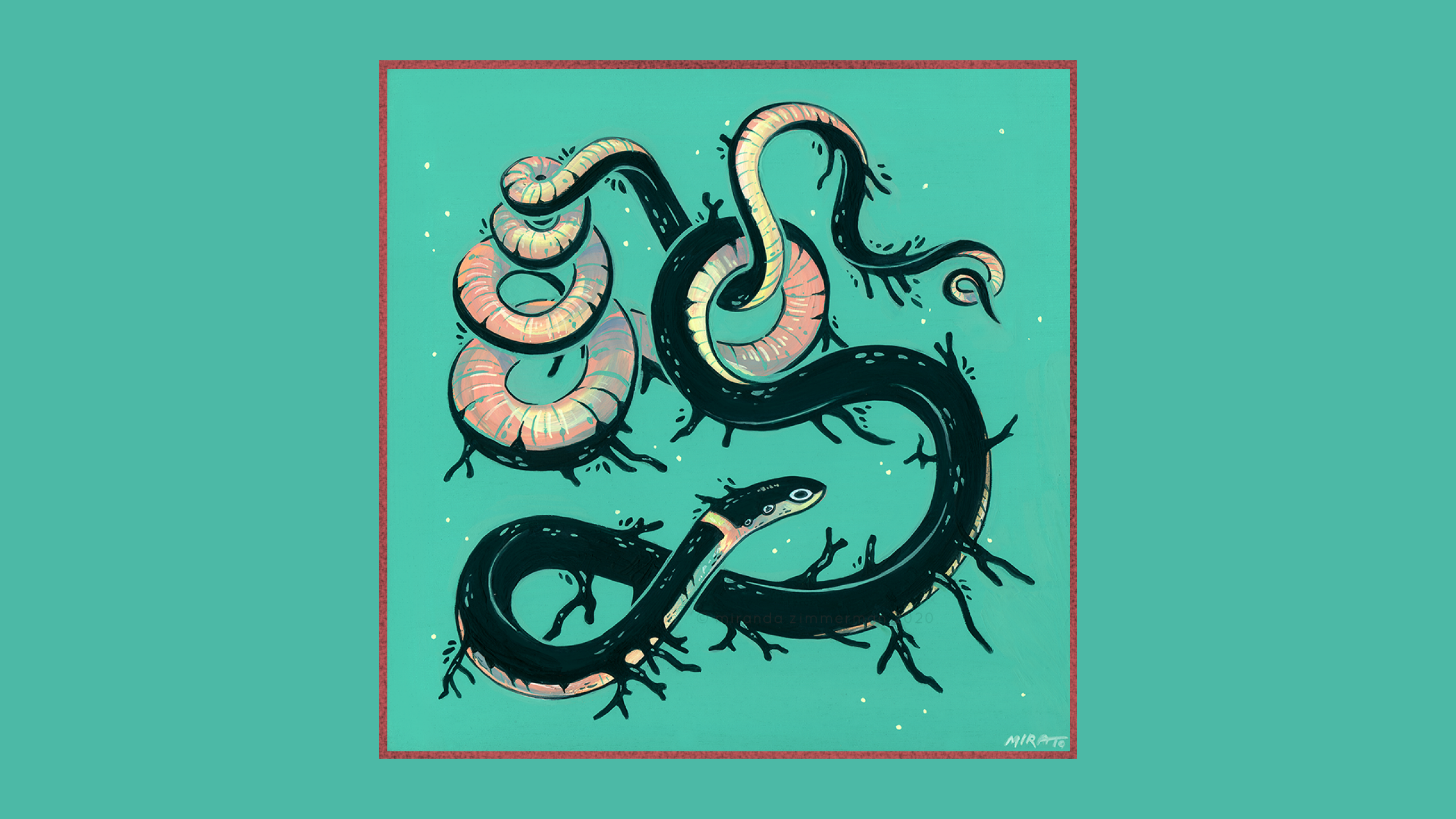 a_drawing_of_snakes_on_a_blue_background