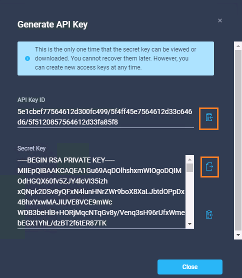 Figure 7 - Copy and save the API key data