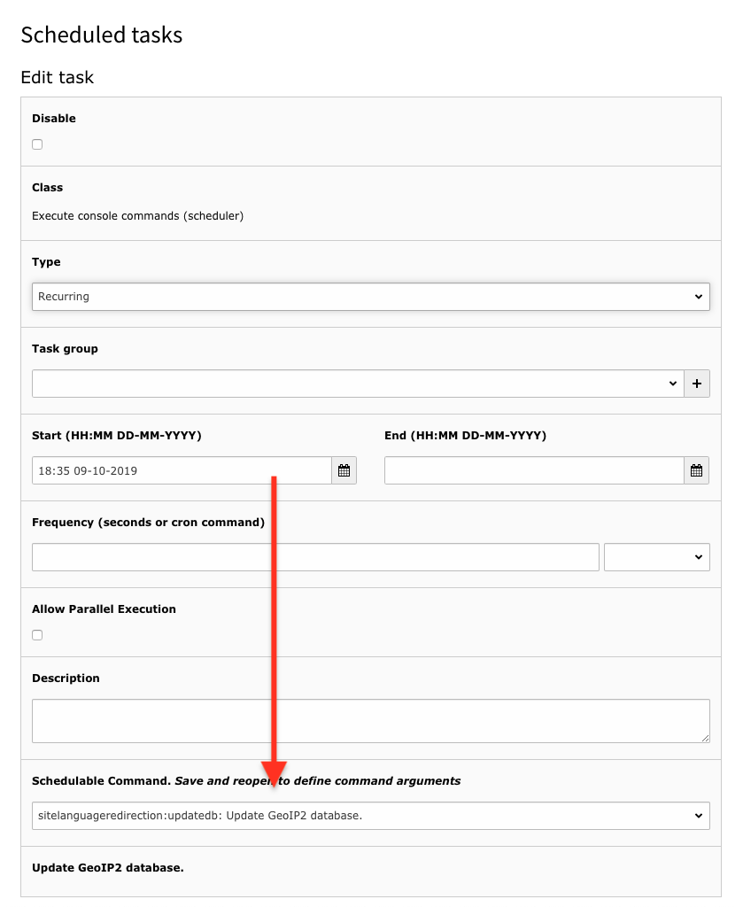 Settings of new scheduler task