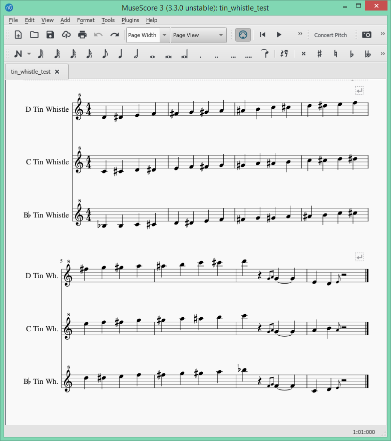 Diagram of tin whistle score before applying tabs