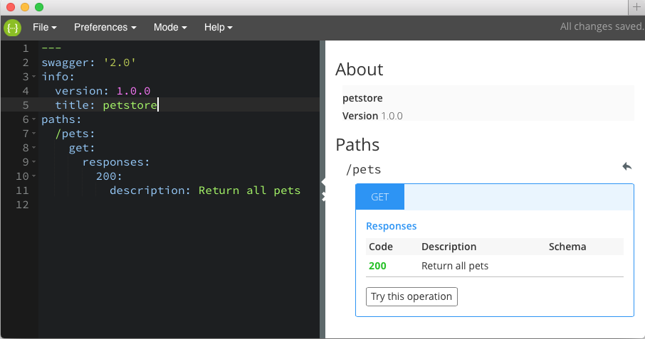 Screenshot of the Swagger Editor