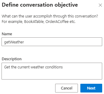 Create Get Weather Dialog