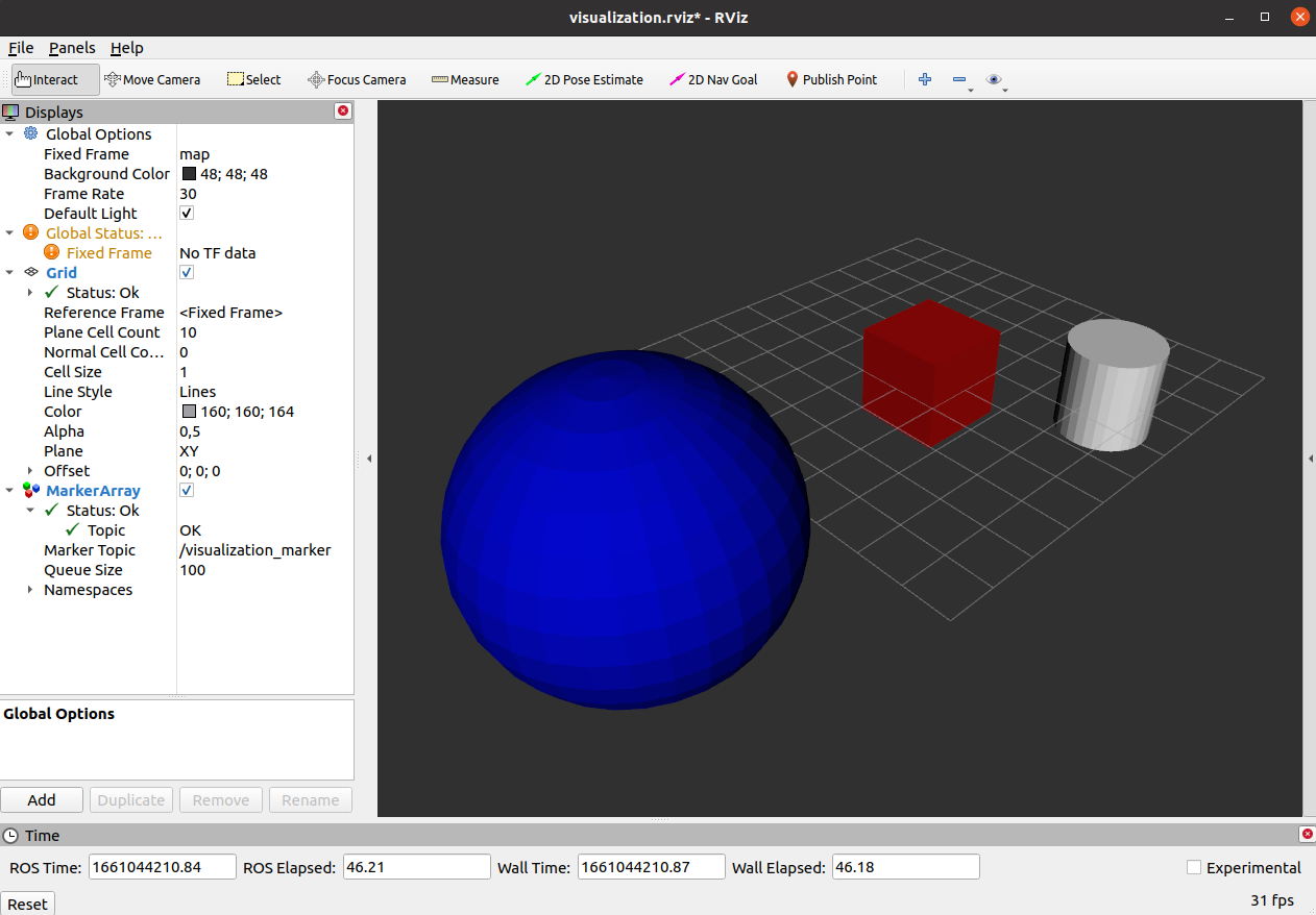 Basic visualization of a cube, a sphere and a cylinder