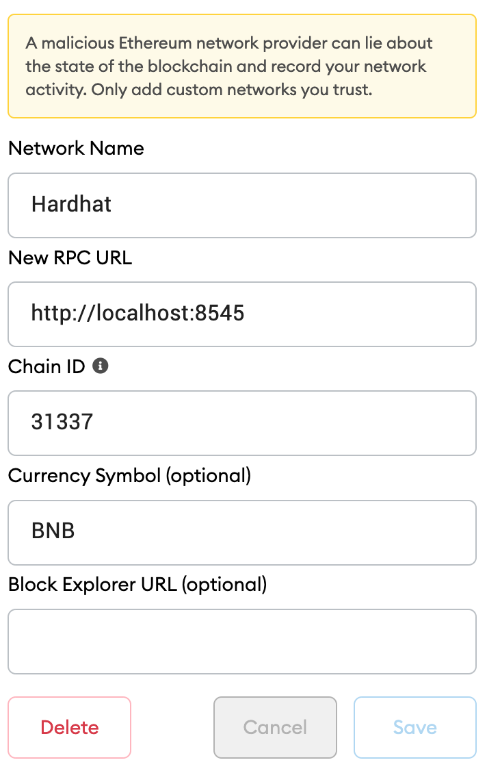 Metamask setup for Hardhat