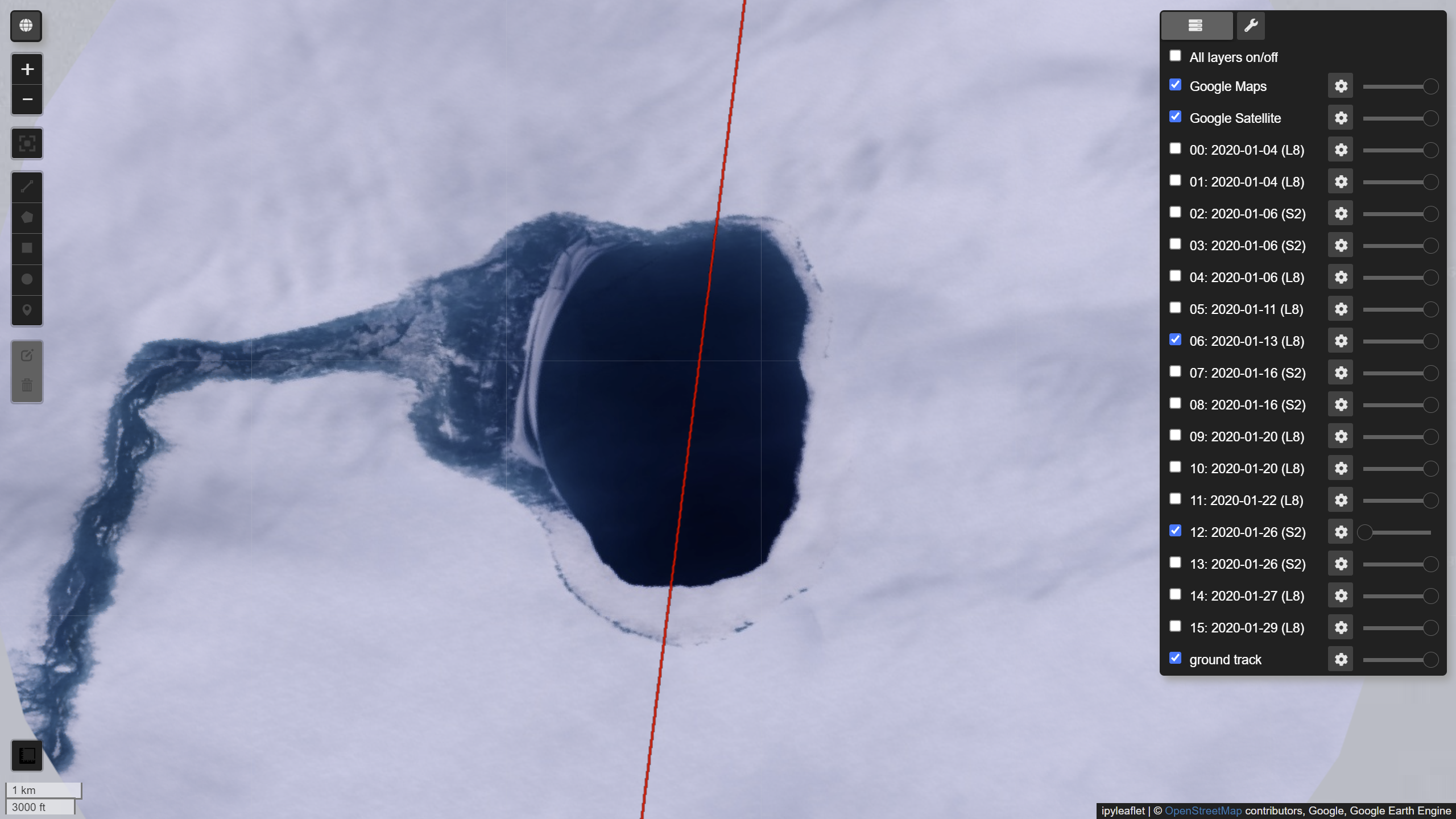 Example of GEE Map with ICESat-2 Ground Track