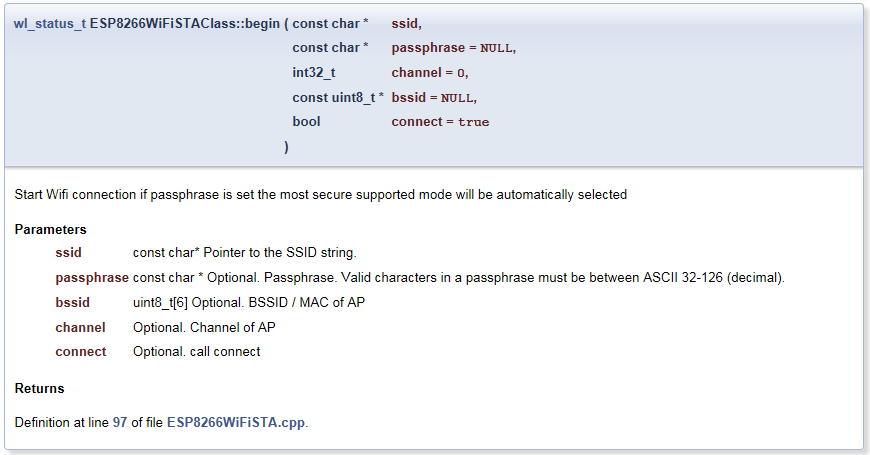 Example of documentation for station begin method by Doxygen