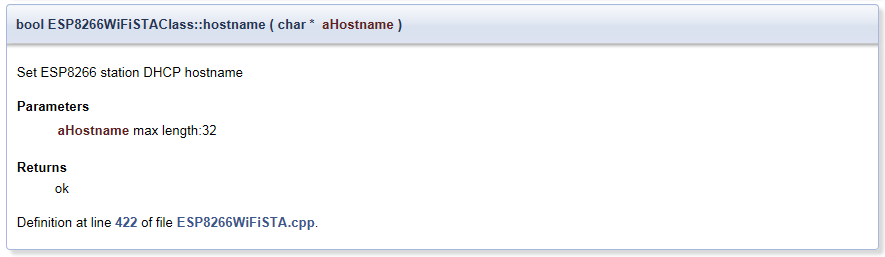 Example of documentation for station hostname propert by Doxygen