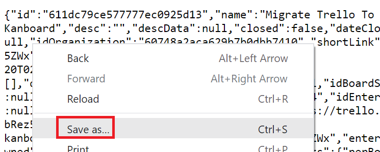Trello - Export JSON - Save as