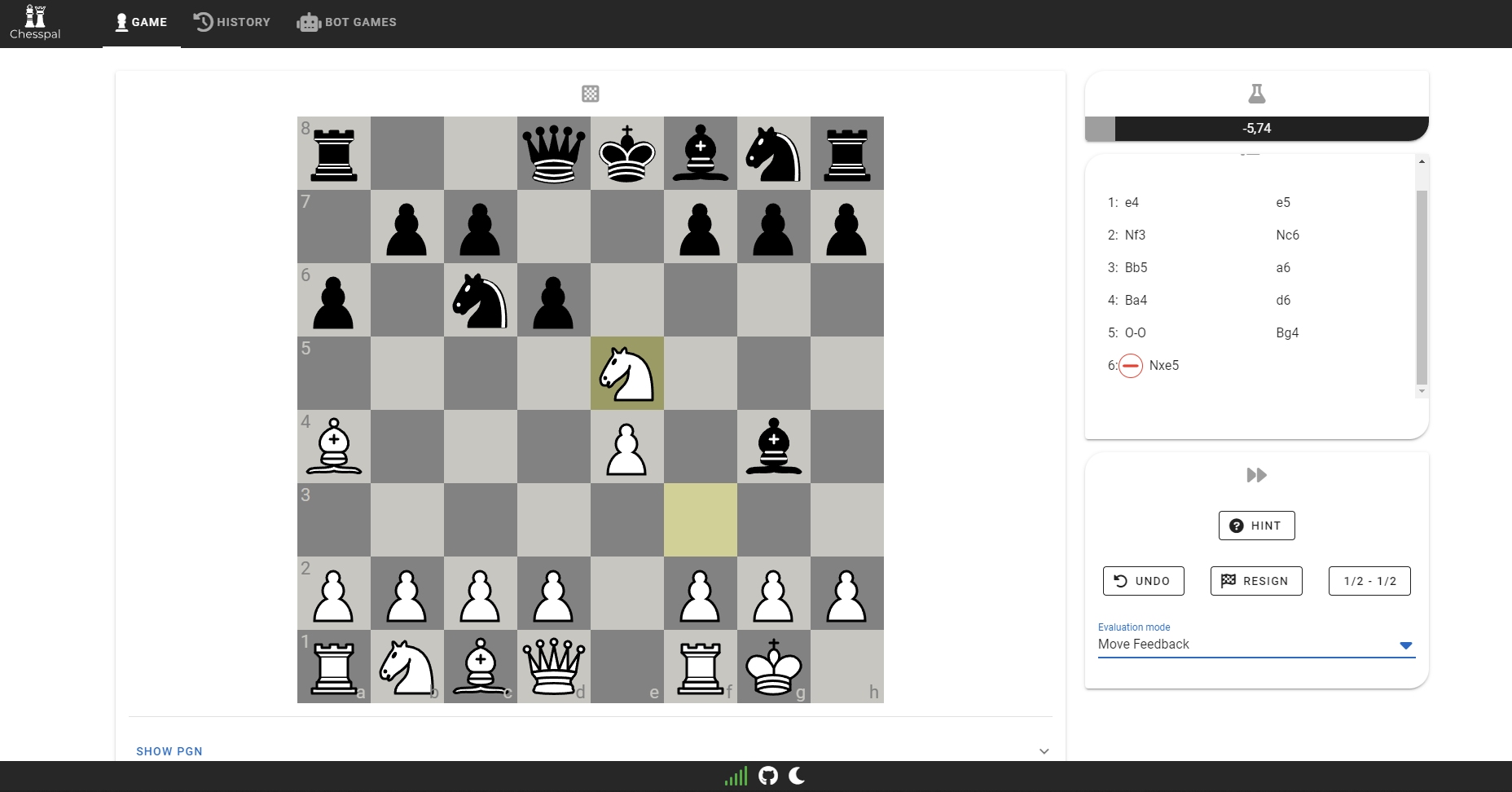 chesspal move feedback