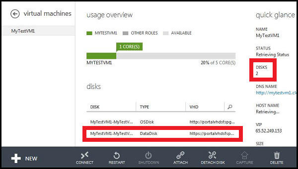 Empty data disk successfully attached