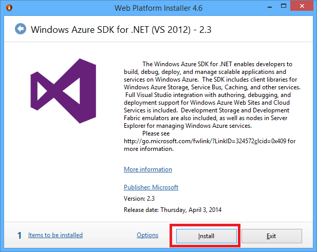 Web Platform Installer - Azure SDK for .NET