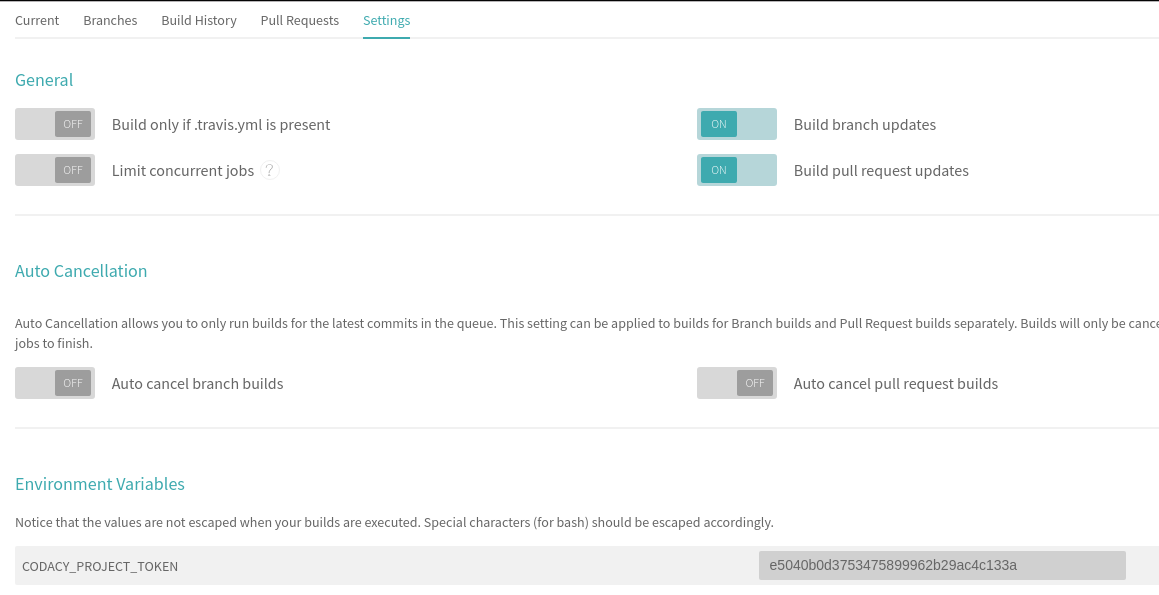 Travis Project API setup