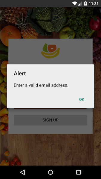 Validation alert on Android