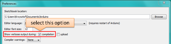 Preferences - enablig verbose output during compilation