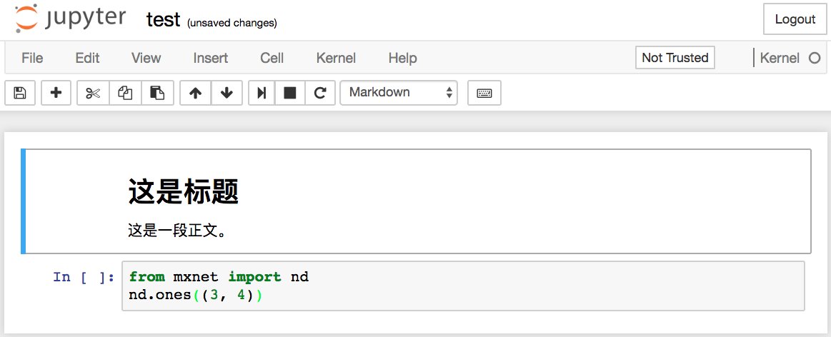 “test.ipynb”文件包括了格式化文本单元和代码单元。