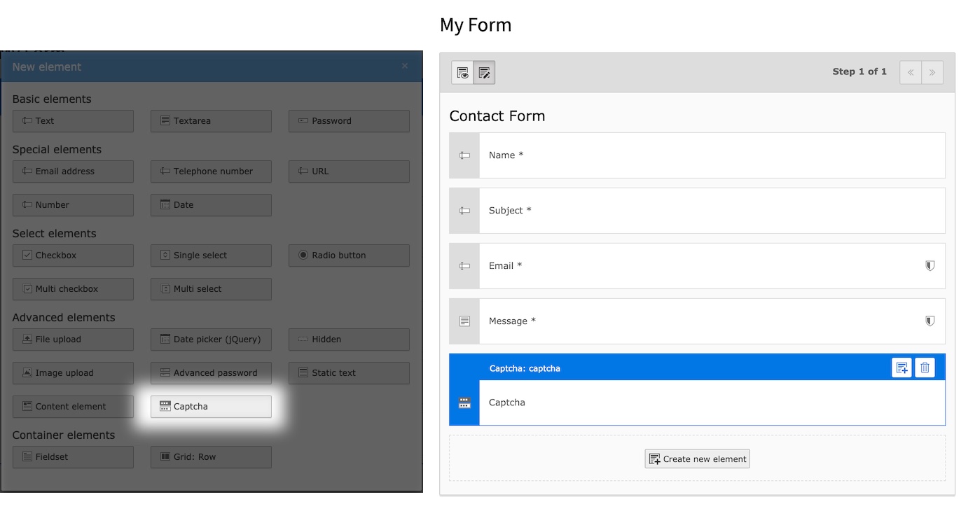 Captcha via Form Editor