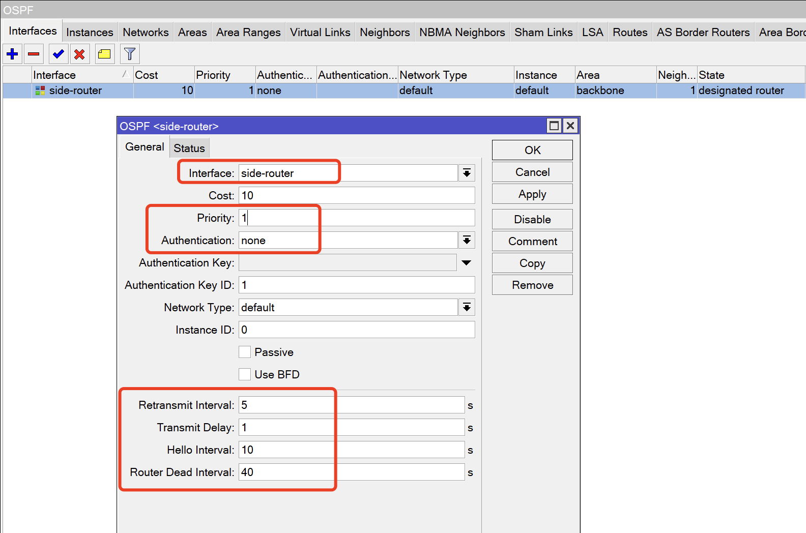 ospf interfaces