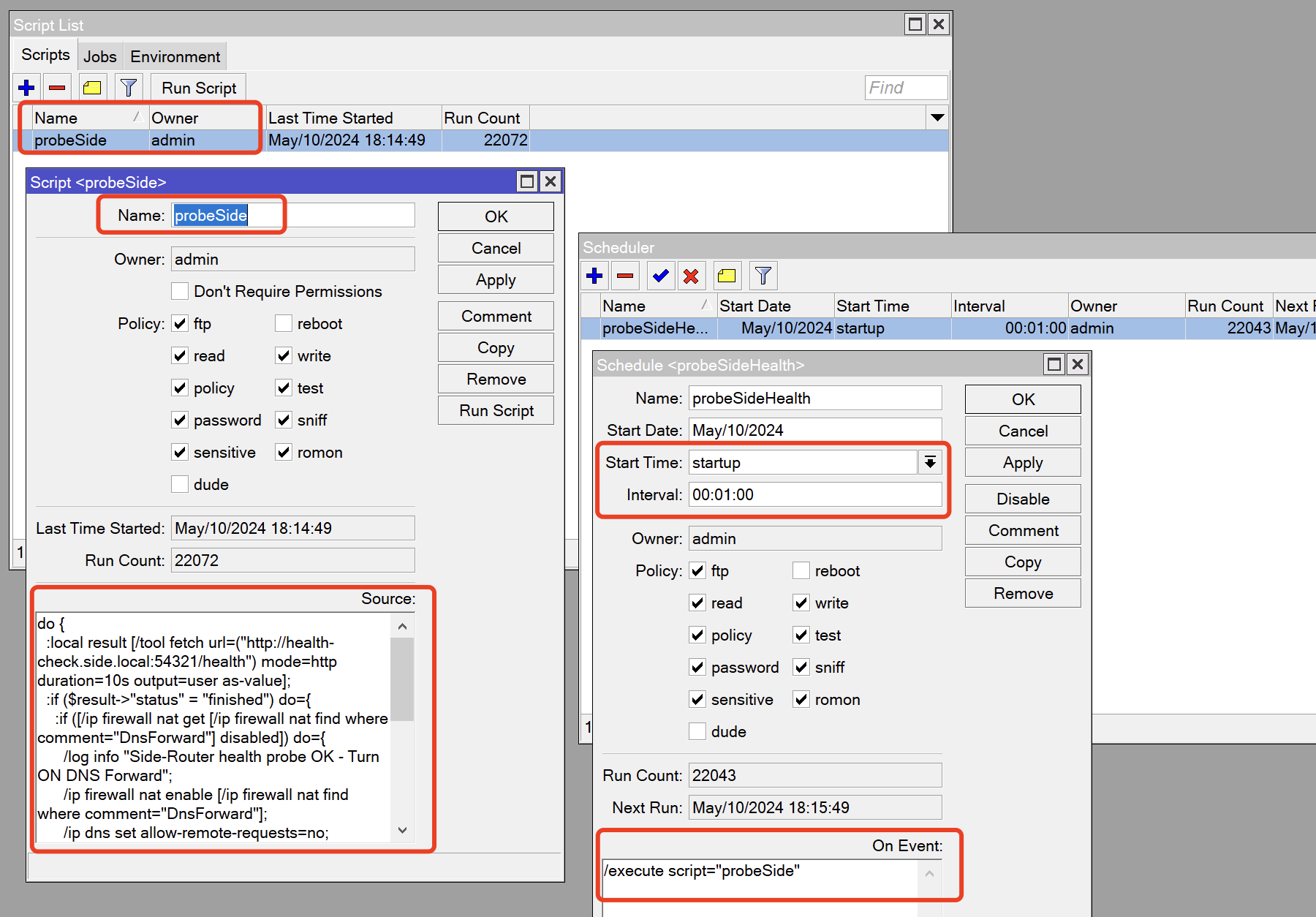 scheduler for side health check