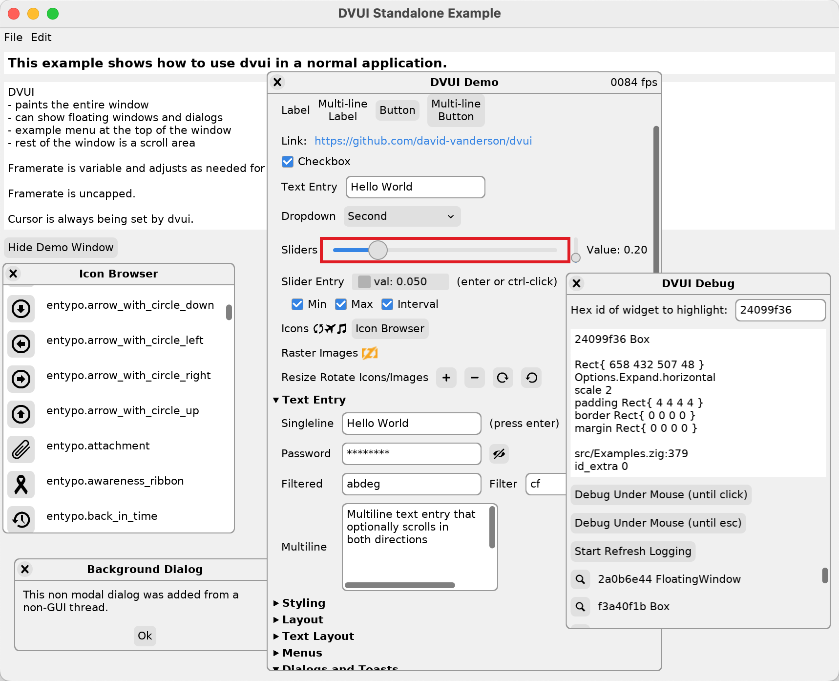 Screenshot of DVUI Standalone Example (Application Window)